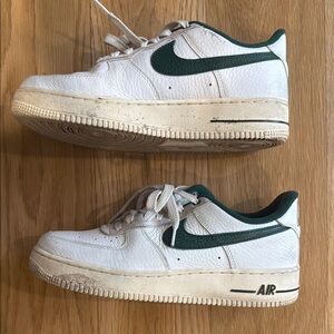 Nike Air Force 1 White and Dark Green Shoes